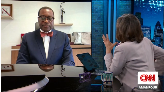 Speaking to CNN’s Christiane Amanpour, AFDB President Akinwumi Adesina 